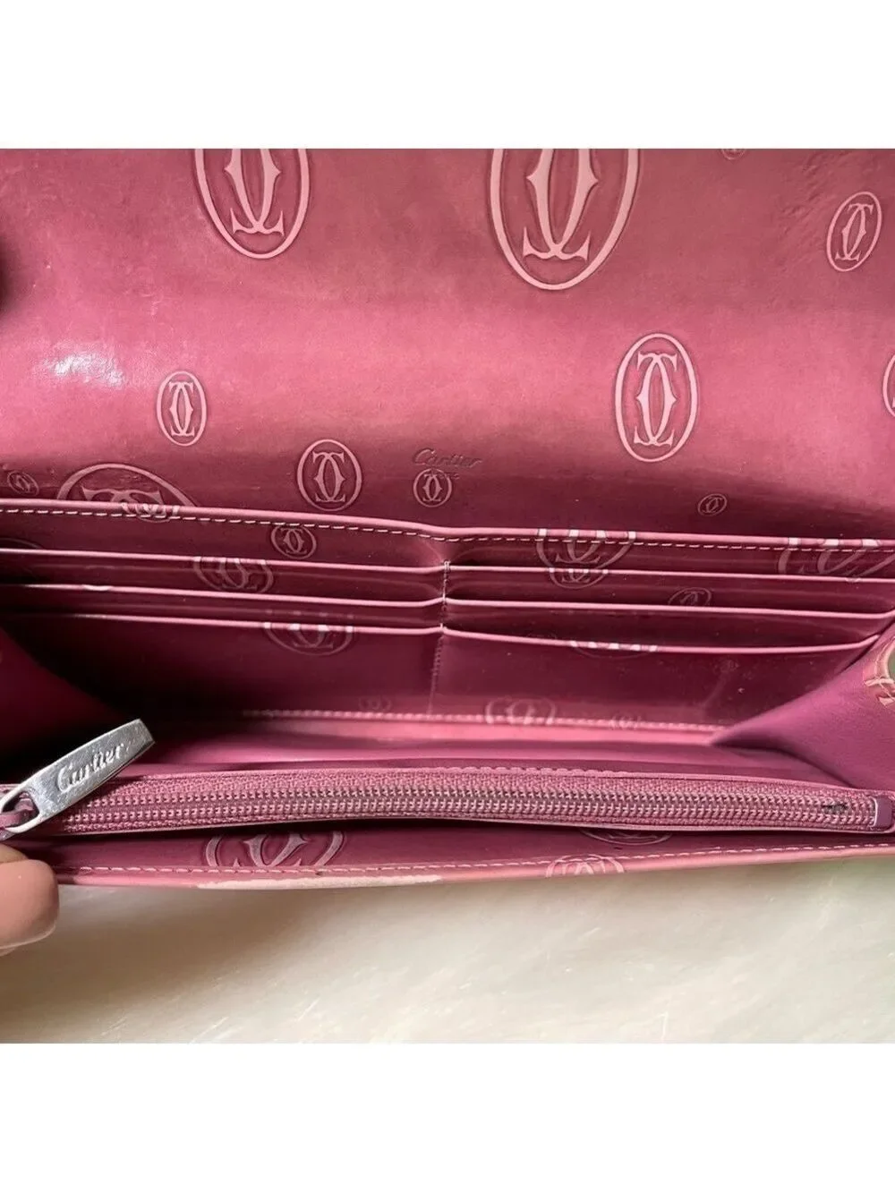 CARTIER MUST DE CARTIER HAPPY BIRTHDAY PINK PATENT LEATHER WALLET AUTHENTIC